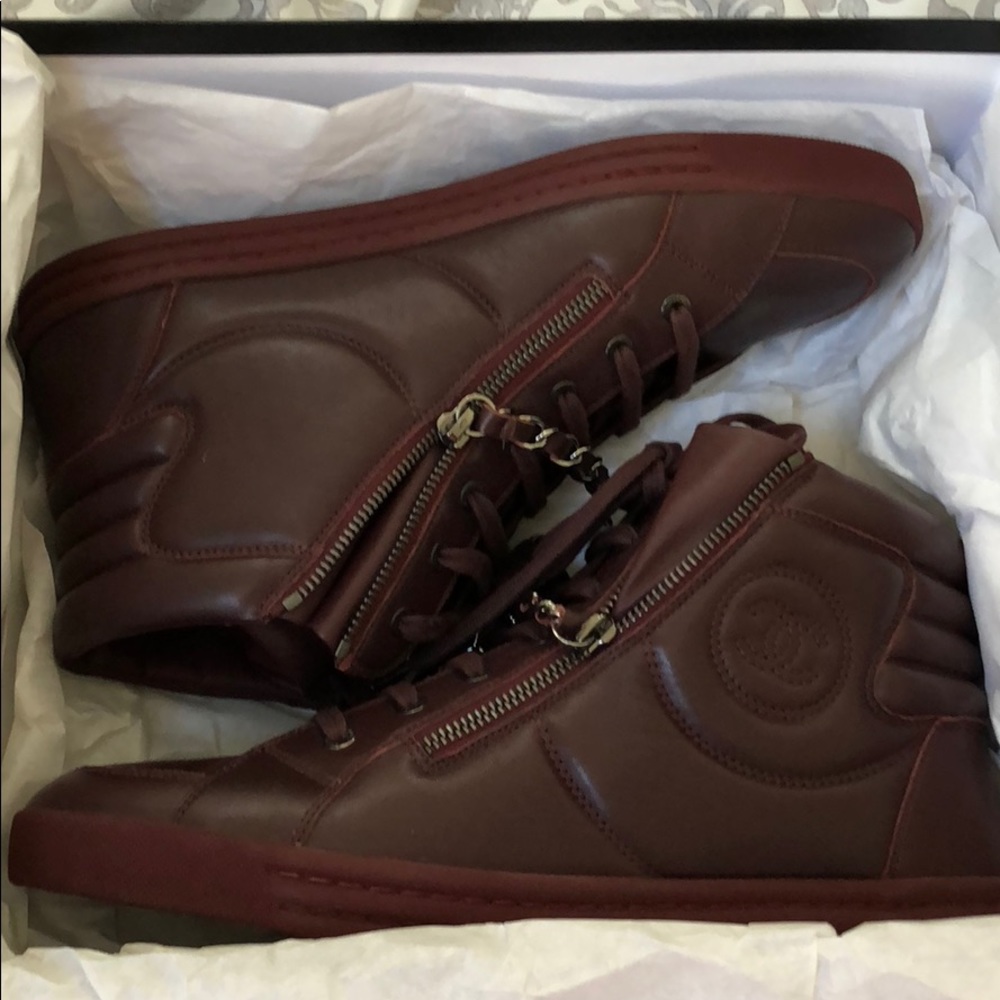 SOLD. Chanel lamb skin burgundy sneakers